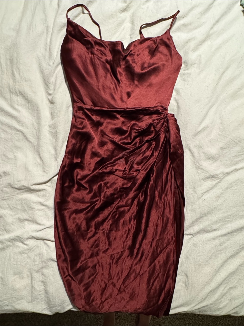 House of CB Satin Dress in Burgundy